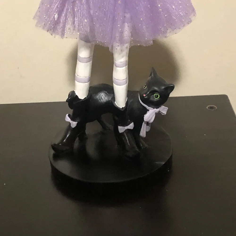 Whimsical Witch Figurine with Black Cat Wand Black Magic Book Halloween 15 Inch